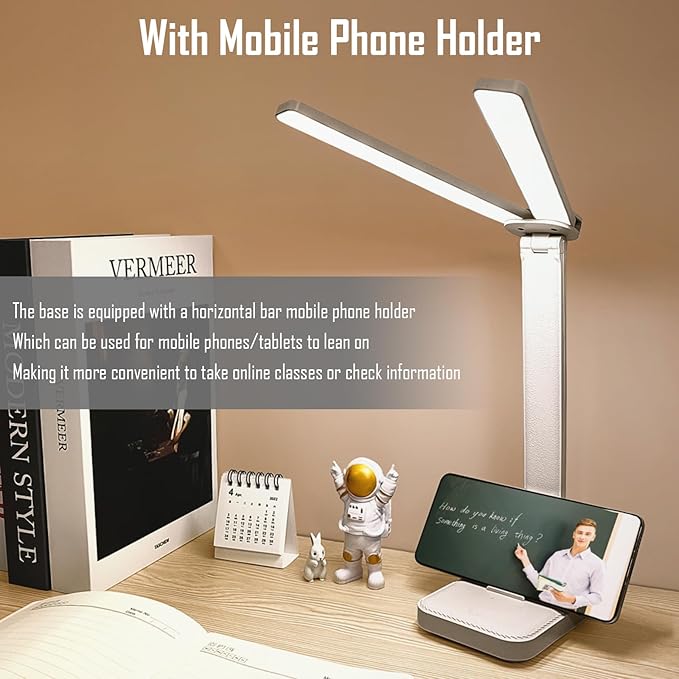 LED Double Head Desk Lamp, Rechargeable Portable Table Lamp, Adjustable Light Color and Brightness, USB Powered, LED Light for Work, Reading, Emergency (Blue)