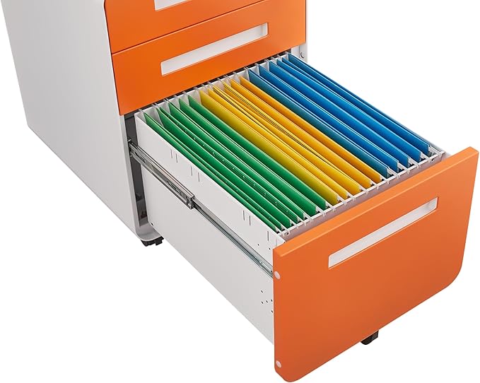 3 Drawer File Cabinet for Home Office, Under Desk Mobile Filing Cabinet with Lock for A4/Letter/Legal Size, 5 Wheel Anti-tilt Rolling File Cabinets, Fully Assembled