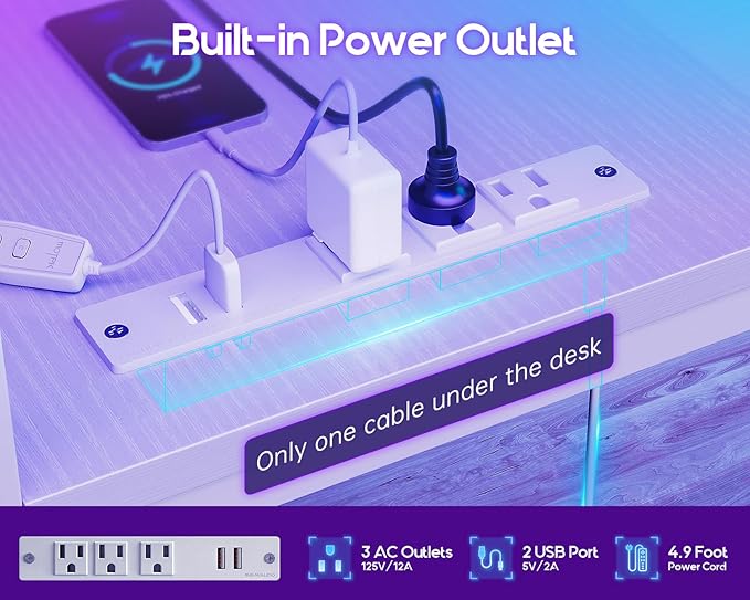 MOTPK 43” L Shaped Gaming Desk for Small Rooms, Compact Corner Computer Table with Shelf & Hutch, 4 Drawers, Reversible Study Table with LED Light, Power Outlets & USB Ports, Home Office Table, White