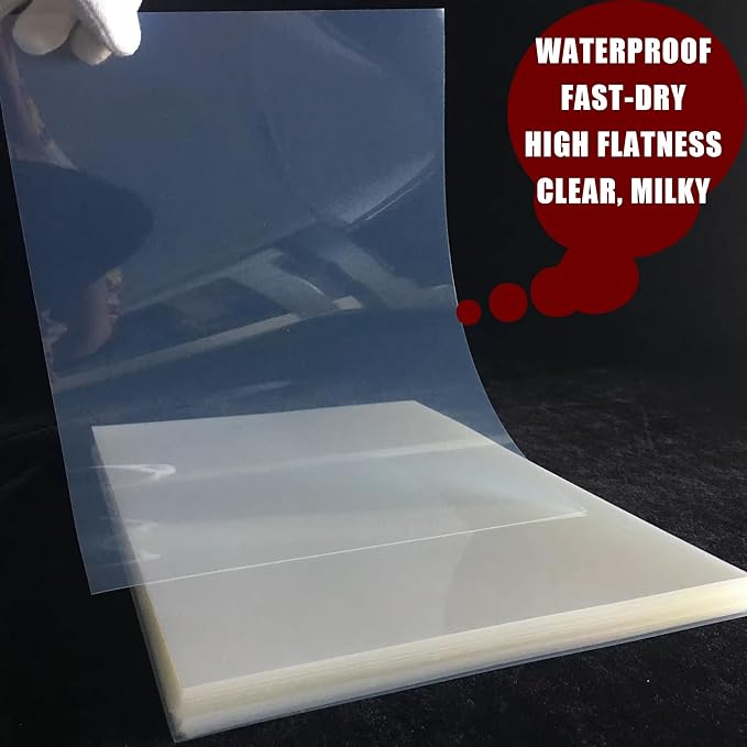 8.5 x 11 Inch Waterproof Inkjet Transparency Film for Silk Screen Printing (50 sheets)