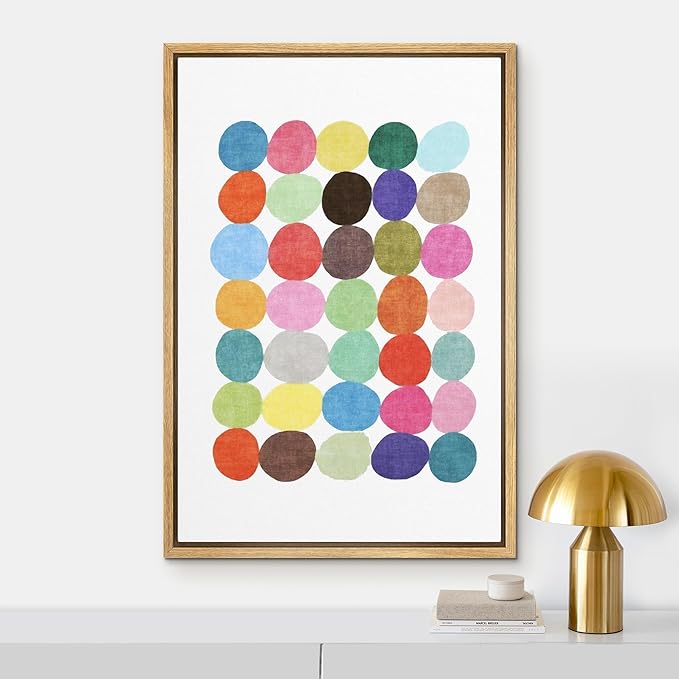 IDEA4WALL Framed Canvas Print Wall Art Rainbow Circle Array Geometric Shapes Illustrations Modern Art Mid-Century Modern Ultra for Living Room, Bedroom, Office - 16"x24" Natural