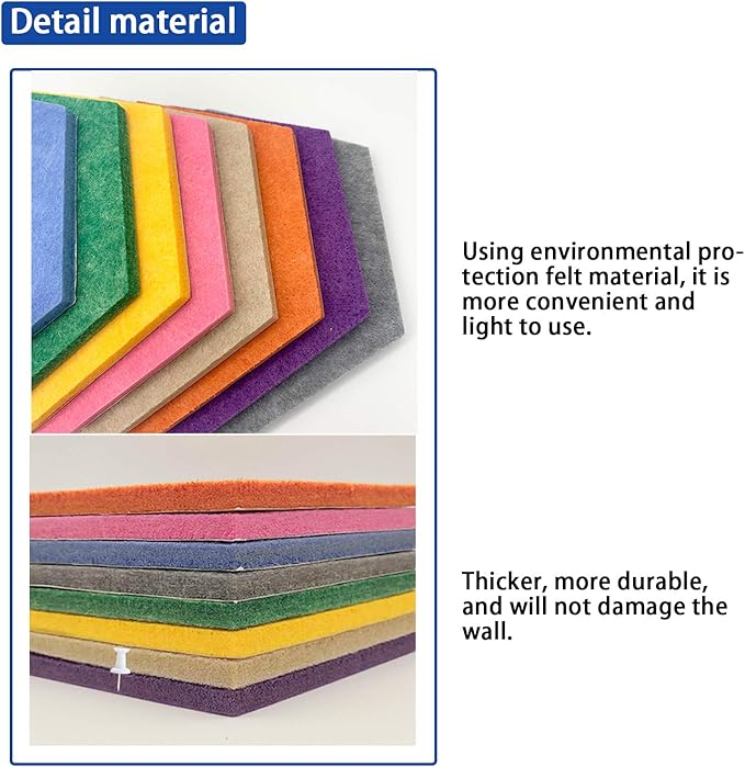 Felt Bulletin Board, Multiple Color Hexagon Felt Pin Board with 50 pcs Push Pins, Memo Board and Notice Board for Home Office Classroom Wall or Decorative, Size:6.7 x 7.8 inches, 8 Pcs
