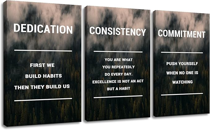 Inspirational Poster Wall Decor Dedication Consistency Commitment Motivational Wall Art Positive Signs Print on Canvas Picture Painting for Living Room Workplace Artwork Ready to Hang [60''Wx28''H]