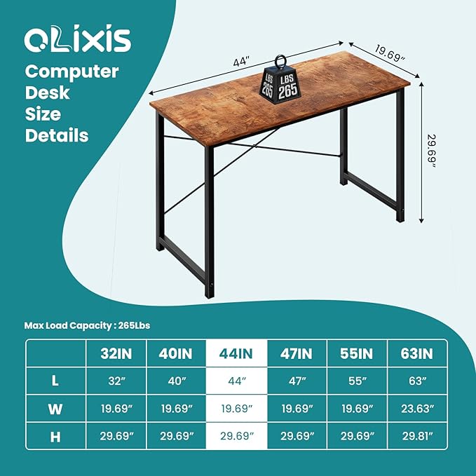 OLIXIS 44 Inch Home Office Desk, Small Computer Work Table with X-Shaped Reinforcement, Home Simple Modern Writing Study Table, Rustic Brown