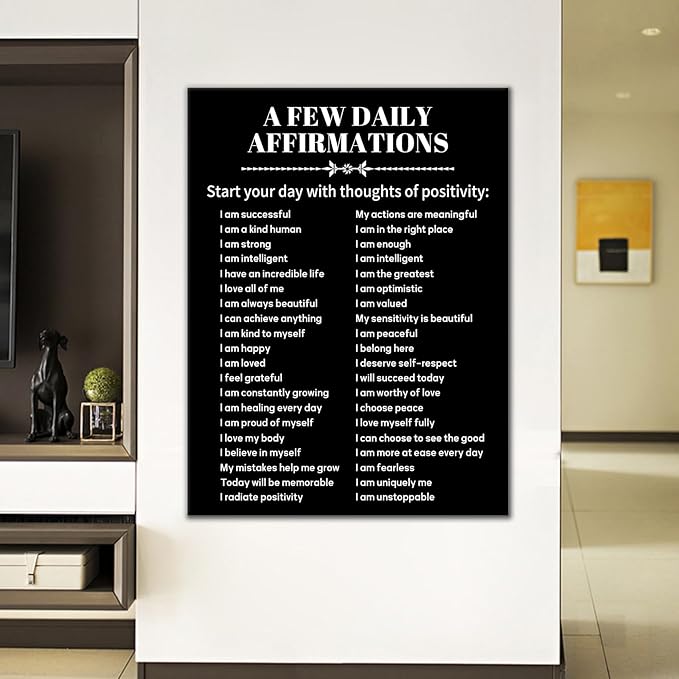 Inspirational Canvas Wall Art Motivational Poster Print Positive A Few Daily Affirmations Quotes Picture Painting Home Decor for Gym Office Living Room Workplace Stretched and Framed [30''Wx 40''H]
