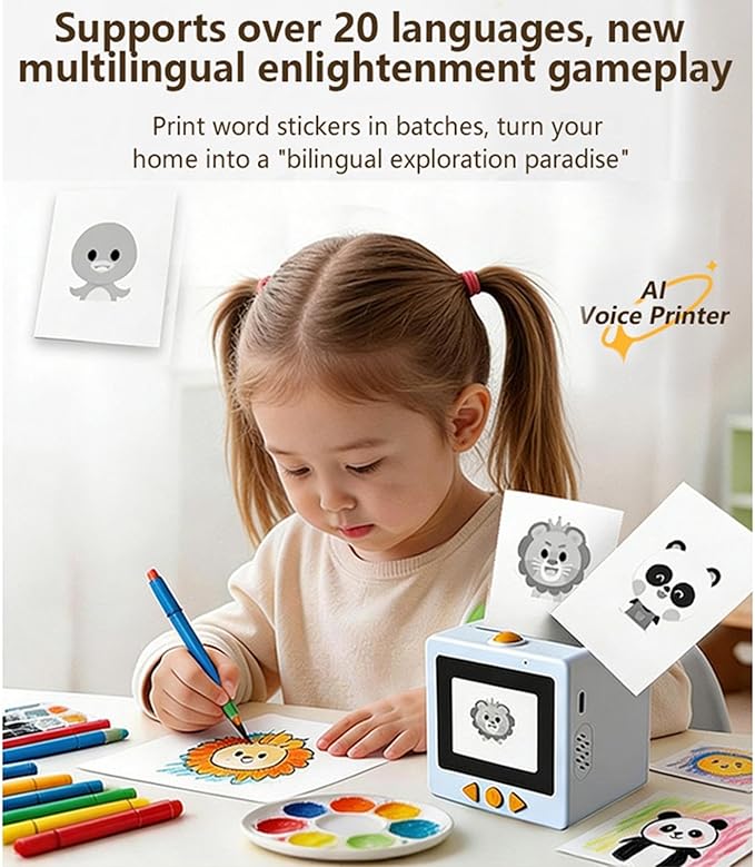 AI Voice Sticker Printer | Smart Mini Thermal Printer Box | AI Voice Control Label Sticker Maker Machine with Display | DIY Mini Photo Label Printers Smart Toy for Kids, Office & School