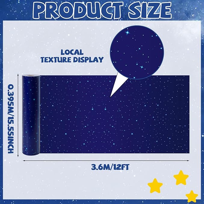 Blue Night Sky Bulletin Board Roll Reusable Waterproof Erasable Outer Space Non-Woven Fabric Bulletin Board Not Easy to Fade Wrinkle Resistant Galaxy Poster for Classroom Decor Wrap Craft 15.5" x12ft