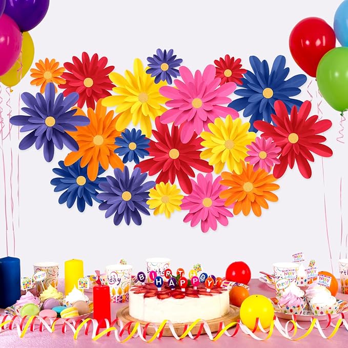 18 Pcs Paper Flowers Decorations for Wall DIY Flower Bulletin Board 3D Fiesta Paper Floral Backdrop Decoration for Photo Backdrop Classroom Back to School Party (Dark Color)
