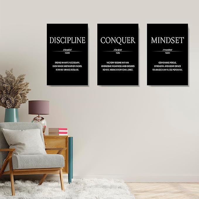 LMGOV Large Motivational Wall Art Office Decor,16" x24" Inspirationat Framed Canvas Paintings for Bedroom, Black and White Wall Picture for Men for Living Room, Bathtoom, Dorm, Gym (3 piece)