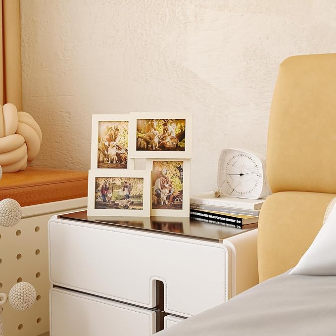 Egofine 4x6 Collage Picture Frames, Made of Solid Wood, Family Picture Frame Display Four 4x6 Photos, Covered by Plexiglass for Wall Hanging and Tabletop, Natural Wood