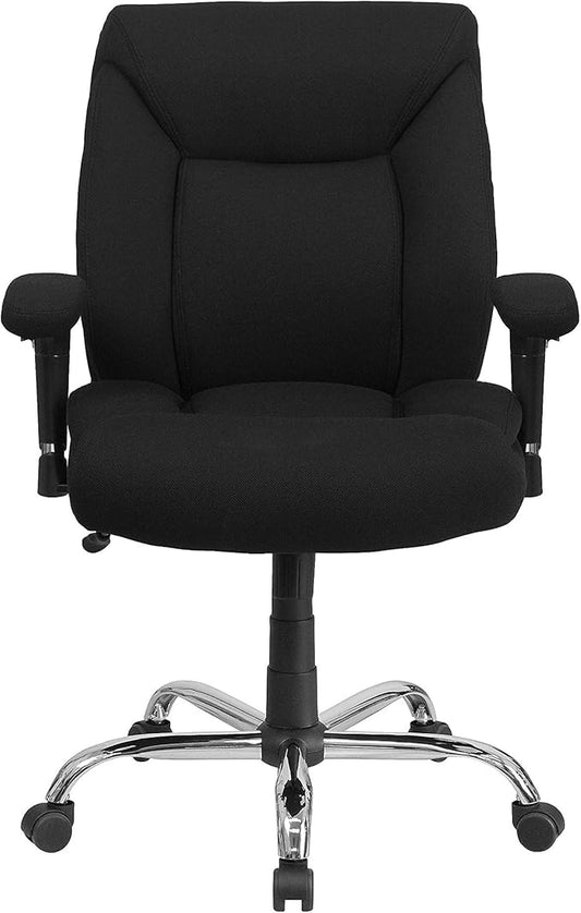 Flash Furniture HERCULES Series Big & Tall 400 lb. Rated Black Fabric Deep Tufted Swivel Ergonomic Task Office Chair with Adjustable Arms