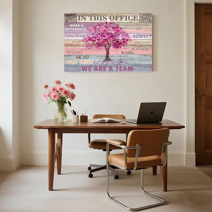 Pink Inspirational Wall Art for Office Women Motivational Quotes Phrases Poster Rustic Heart Tree Pictures Framed Wall Art Décor Contemporary Home Workspace Desk Decorations Gifts for Women 36x24inch