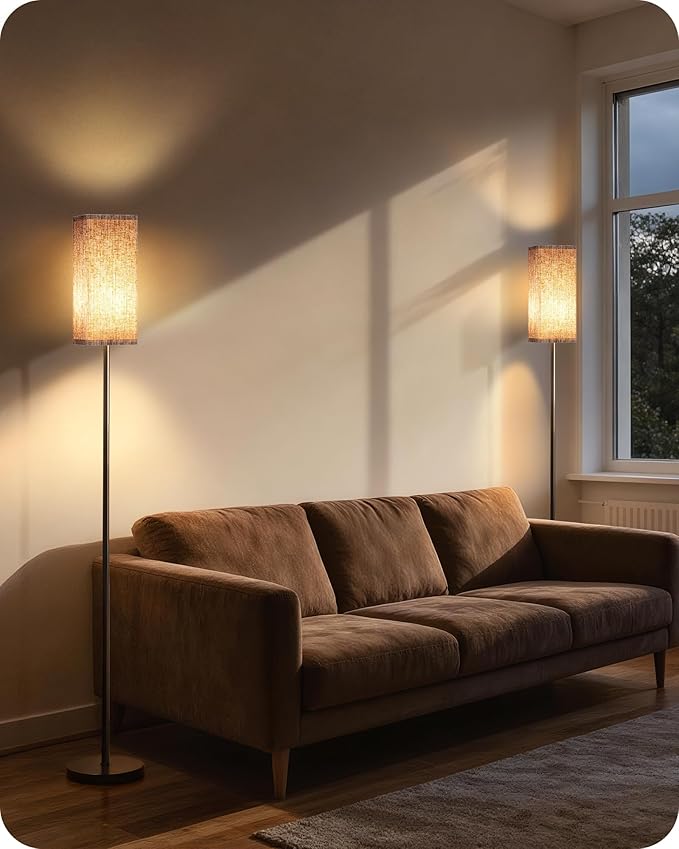 2Pack 64.2” Dimmable Floor Lamp for Living Room with Remote & Foot Switch, Corner Floor Lamp for Bedroom, Includes A19 Bulb, Modern Standing Tall Lamp, ETL Listed Beige and Black E17LDP205