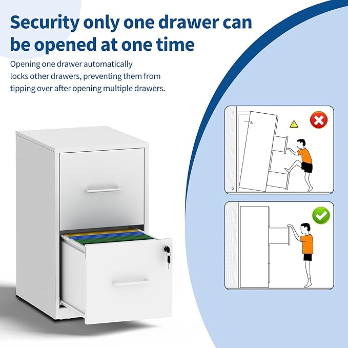 2 Drawer File Cabinet with Lock, Metal Filing Cabinet for Home Office, Vertical File Cabinet for Letter/Legal/A4/F4 Documents, Easy to Assemble Steel Storage Cabinet