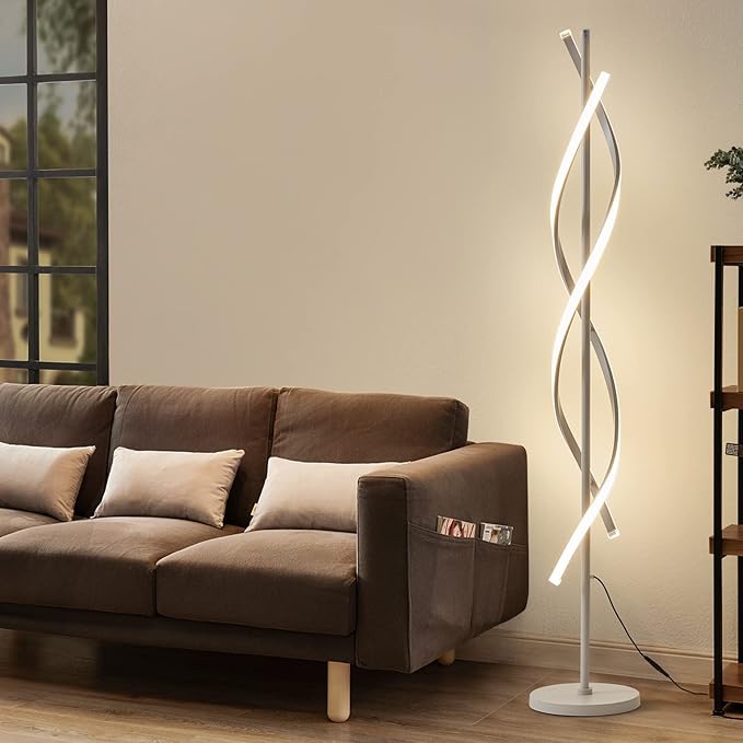LED Floor Lamps for Living Room,Spiral Modern Floor Lamps with Remote Control 60 Inch Dimmable White Floor Lamp 48W Standing Lamp with Timer 3 Color Temperature Corner Floor Lamp for Bedroom