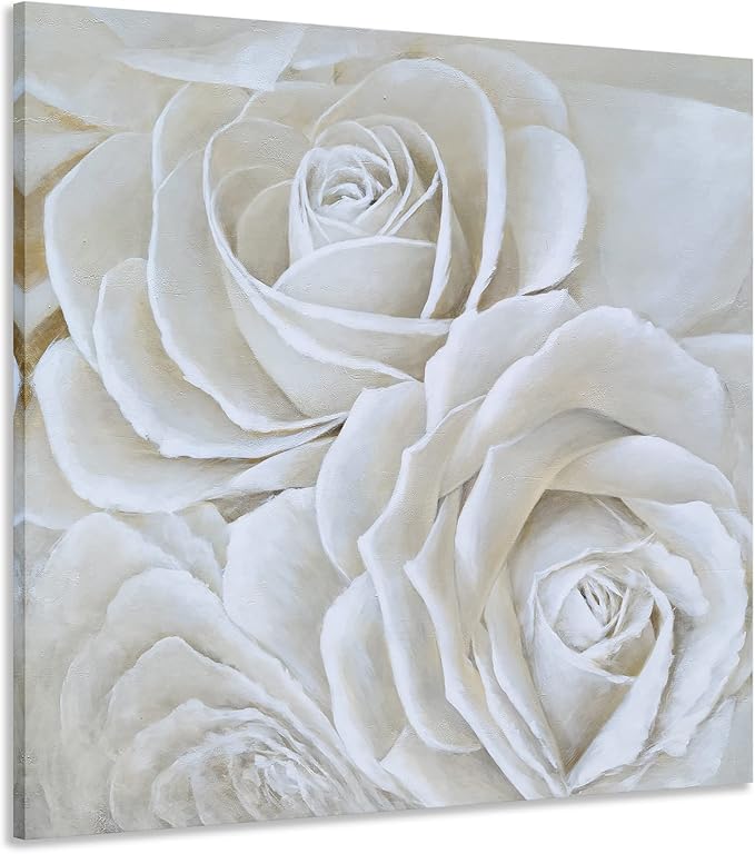 Yihui Arts White Flower Canvas Wall Art with Textured - Square Artwork for Bedroom Over Bed Decor