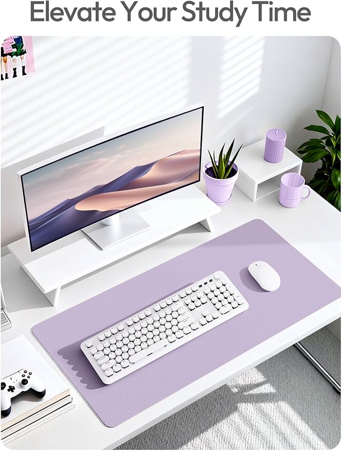 YSAGi Leather Desk Pad Protector, Office Desk Mat, Large Mouse Pad, Non-Slip PU Leather Desk Blotter, Laptop Desk Pad, Waterproof Desk Writing Pad for Office and Home (Light Purple, 55" x 24")