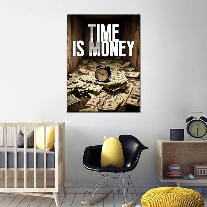 PSYYSP Inspirational Canvas Wall Art Motivational Entrepreneur Quote Painting Print Time Is Money Positive Picture Poster Artwork for Home Bedroom Office Gym Wall Decor Ready to Hang [18''Wx24''H]