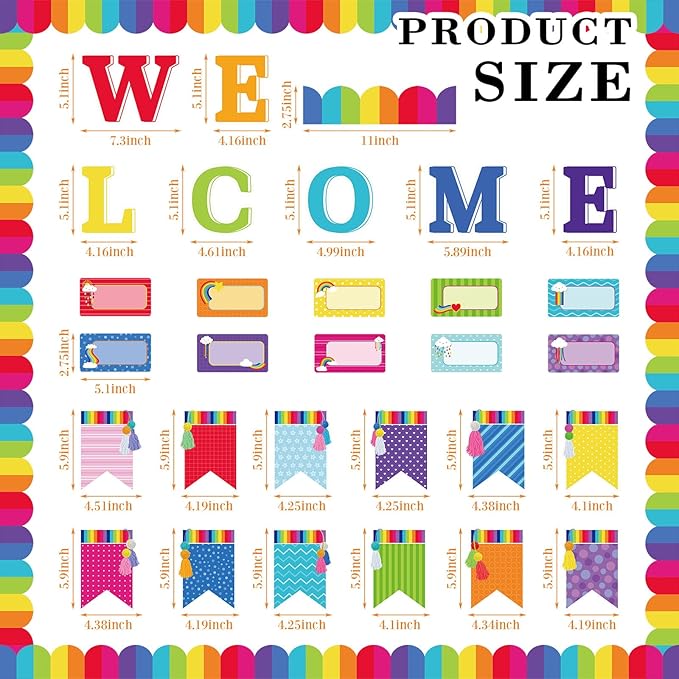 Qilery Welcome Bulletin Board Sets Welcome Back Classroom Decorations Bulletin Board Nameplate Cutout Paper Fans Banner for Back to School Chalkboard Wall Decor (Colorful)