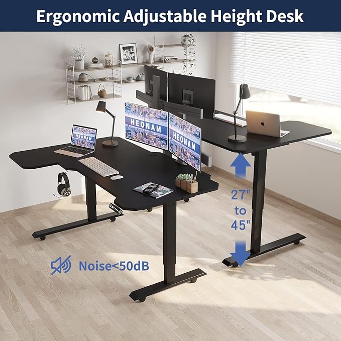 Gaming Electric Standing Desk L Shaped with Privacy Screen, 59 Inch PC Computer Desk,Large Surface for Monitors