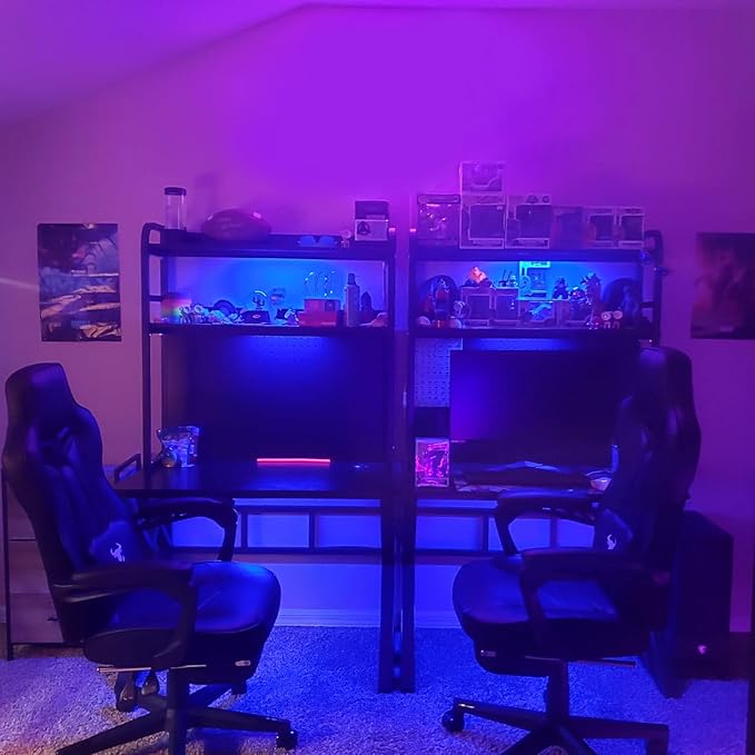 47in Gaming Desk with Bookshelf Combo, Computer Desk with Pegboard, Large Writing Table with Desktop Shelves, Ample Leg Room, for Home Office (Black, 47in)