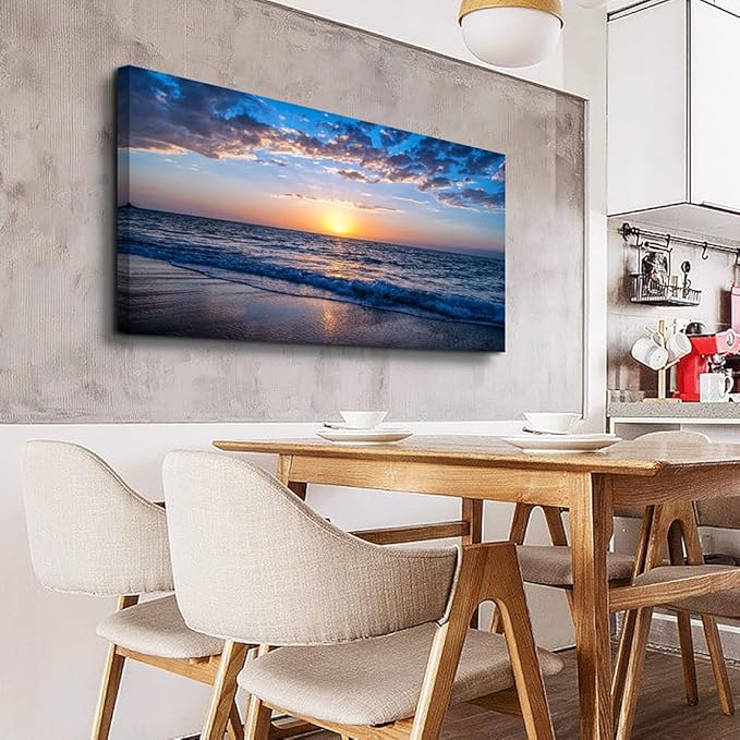 Lapremoly Canvas Wall Art For Living Room Framed Wall Decor For Office Ocean Landscape Wall Paintings Blue Sea Beach Pictures Ready To Hang Bedroom Home Decor Prints Posters Canvas Art 20 X 40 inch