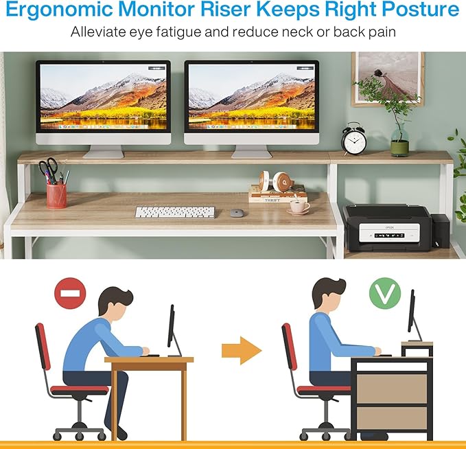 Tribesigns 63 Inch Computer Desk with File Drawer Cabinet, Ergonomic Office Desk with Monitor Stand, Industrial Computer Table with Printer Space, Wood PC Table Workstation Desk for Home Office
