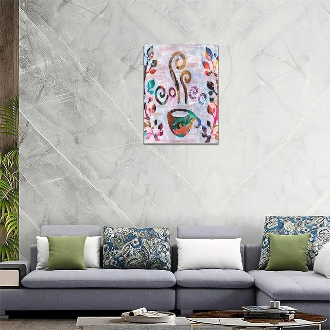 yerretin Abstract Banksy Coffee Wall Art Graffiti Pictures Wall Decor Dining Room Canvas Painting Modern Artwork Home Decoration for Kitchen Cafe Coffee Bar Framed 12"x16"