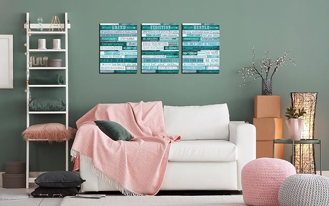 aburaeart Motivational Quotes Teal Wall-Decor - Canvas Wall Art For Living Room - 3 Piece Wall Decor Ready To Hang Size 12" x 16"