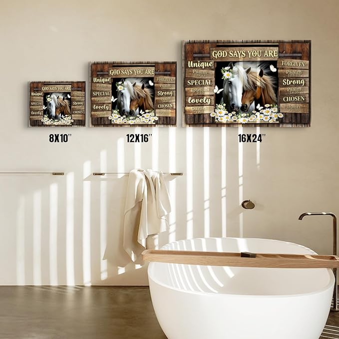 Farmhouse Christian Wall Art God Says You Are Country Animal Horse Canvas Print Framed Artwork Rustic Bible Verse Wall Art Scripture Quotes Wall Decor for Living Room Bedroom Christian Gifts 12"x16"