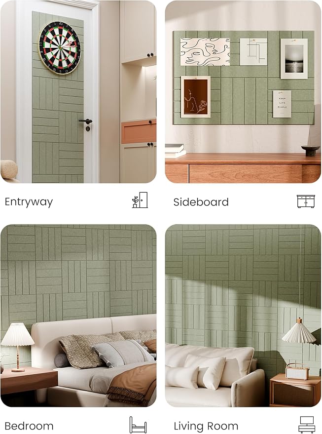 Bumusty Large Cork Board Alternative-36 x 24" Felt Bulletin Board Tiles, with 30 Pushpins, 40 Adhesive Tabs, 6-Pack Slat Wall Paneling, Cork Boards for Office Push Pin Board Felt Board-Sage