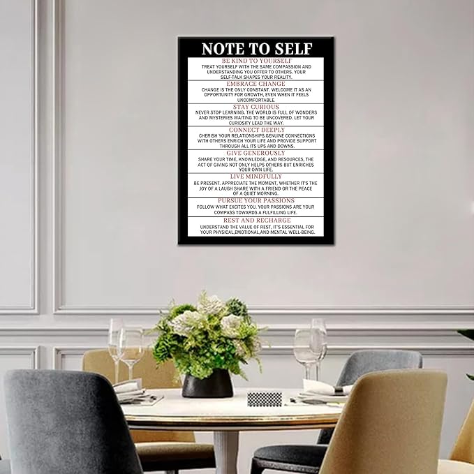 PSYYSP Note To Self Inspirational Wall Art Office Decor Black Background Print Artwork Motivational Positive Picture Poster for Bedroom Living Room Ready to Hang [18''Wx24''H]