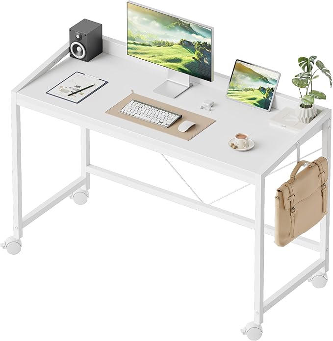 Mericonia 40 inch Rolling Computer Desk with Wheels, Gaming Desk for Small Spaces, Modern Simple Style Table for Home Office, Study Writing Table