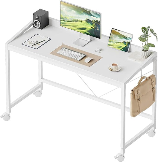 Mericonia 40 inch Rolling Computer Desk with Wheels, Gaming Desk for Small Spaces, Modern Simple Style Table for Home Office, Study Writing Table