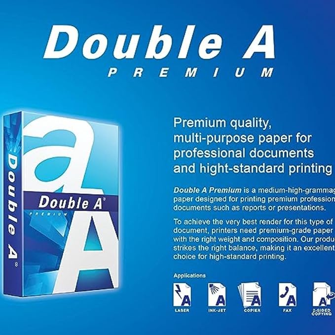 Double A Printing Paper A4 - 500 Sheets - 80GSM- Dimensions 8.3" x 11.7" - White