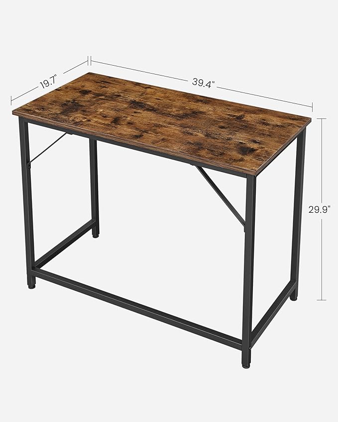 VASAGLE Computer Desk, Office Work Desk, 39.4 x 19.7 x 29.9 Inches, for Study, Bedroom, Home Office, Living Room, Rustic Brown and Ink Black ULWD41X