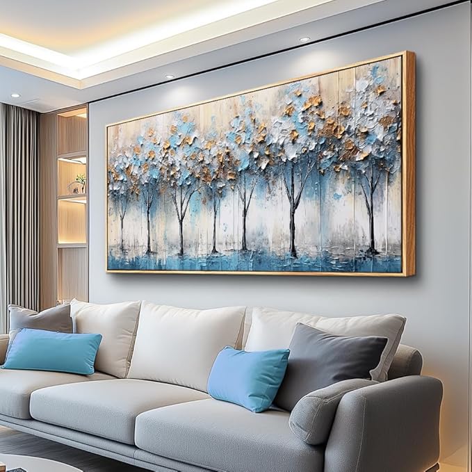 Lapremoly Abstract Wall Art For Living Room Large Wall Decor For Bedroom Modern Office Wall Posters Trees Pictures Artwork Blue Wall Painting Canvas Art Prints Vintage Wood Framed Home Decor 24x48