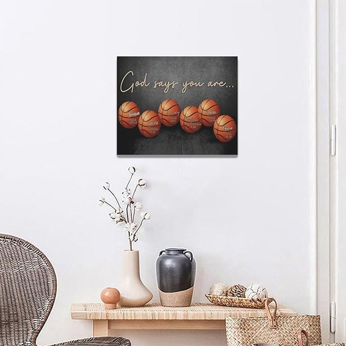 Inspirational Basketball Boys Room Wall Art Motivational Sports Basketball Pictures Wall Decor God Says You Are Canvas Print Painting Modern Home Artwork For Dorm Gym Bedroom Framed 20"x16"