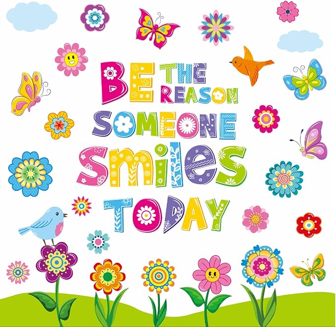 Pasimy Spring Bulletin Board Decorations Set Flower Classroom Door Decor Colorful Floral Butterfly Be The Reason Someone Smile Today Cutouts for Springtime March Home Office Wall Window Supplies