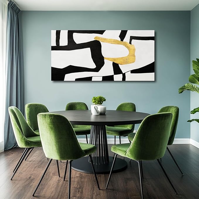 NBAODAN Black and White Wall Art Abstract Wall Decor Geometric Canvas Poster Large Wall Painting 24"x48" Gold Pictures for Office Dining Room Bedroom