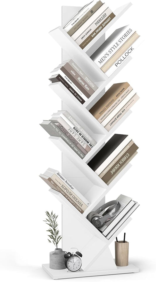 VASAGLE Custos Collection - Tree Bookshelf, Modern Bookcase, Floor Standing Book Shelf, for Bedroom, Living Room, Home Office, 7.9 x 15 x 45.4 Inches, Cloud White ULBC609W01