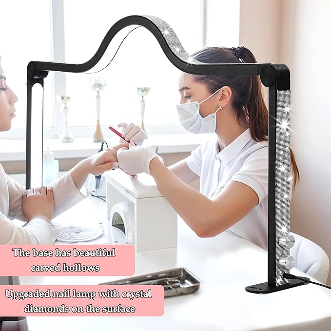 Upgraded Half Moon Light for Desk, Foldable LED Nail Tech Lamp, 3000-6000K Brightness Adjustable, Pink