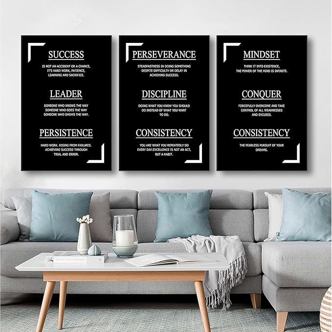 3 Pieces Motivational Success Quotes Inspirational Canvas Wall Art Picture Painting Hustle Believe Strength Poster Print for Living Room Office Gym Wall Decor Stretched and Framed [72''Wx36''H]