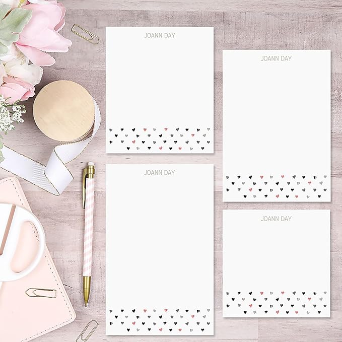 Current Mini Hearts Personalized Notepad Sets - Set of 4, 100-sheet pads, Add Your Name, Largest pad 4-1/4" x 6-3/4", Personalized Stationery, Graduation Gift