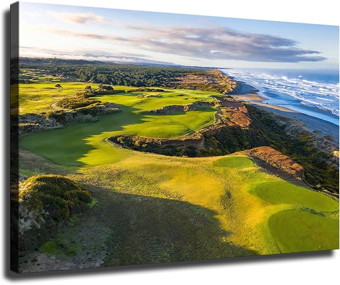 Bandon Dunes Golf Resort - Pacific Dunes Poster Canvas Print Modern Office Living Room Bathroom Decor Wall Art Gift (Framed,16×24inch)