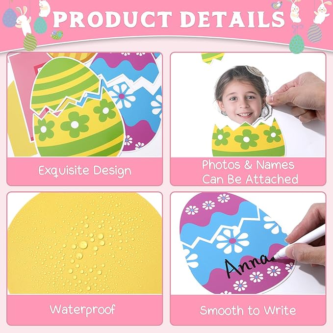 Easter Bulletin Board Decoration Set Easter Egg DIY Photo Craft Cutouts We are Egg-Cited About Spring Classroom Decoration for Teacher School Office Home Chalkboard Wall Decor Spring Party Supplies