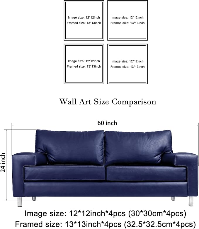 Wieco Art Framed Canvas Art Romantic Beach Theme 4 Panels Modern Artwork Sea Ocean Canvas Prints Contemporary Abstract Pictures on Canvas Wall Art for Living Room Decorations