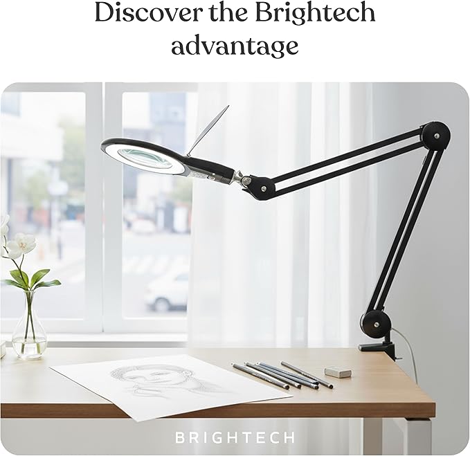 Brightech LightView PRO Magnifying Desk Lamp, 2.25x Light Magnifier, Adjustable Magnifying Glass with Light for Crafts, Reading, Close Work - Black