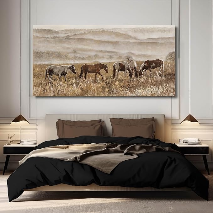 Large Wall Art Animal Wall Decor Brown Home Decorations Grassland Print Arts Vintage Framed Pictures Artwork for Home Office 29"x58"