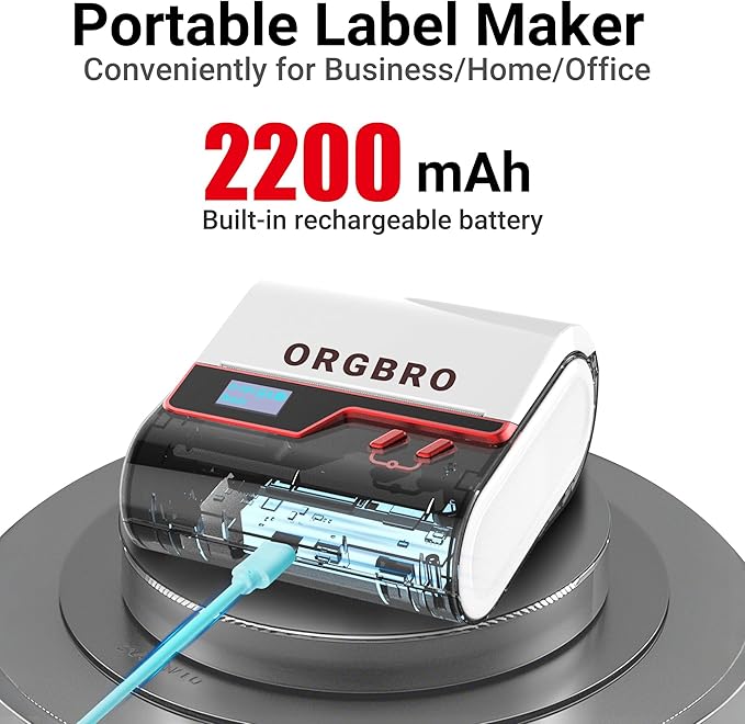ORGBRO Z3 Label Maker Machine with Tape, 2-3 Inch Bluetooth Thermal Label Printer, Portable Sticker Printer for Small Business Office Home Organization Barcode Address, Compatible with Phones & PC